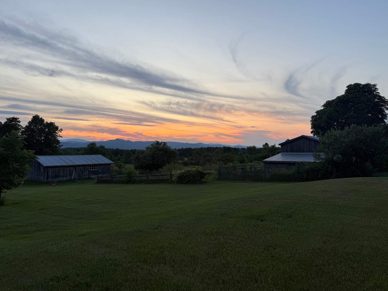 Farm House barn and sunset view